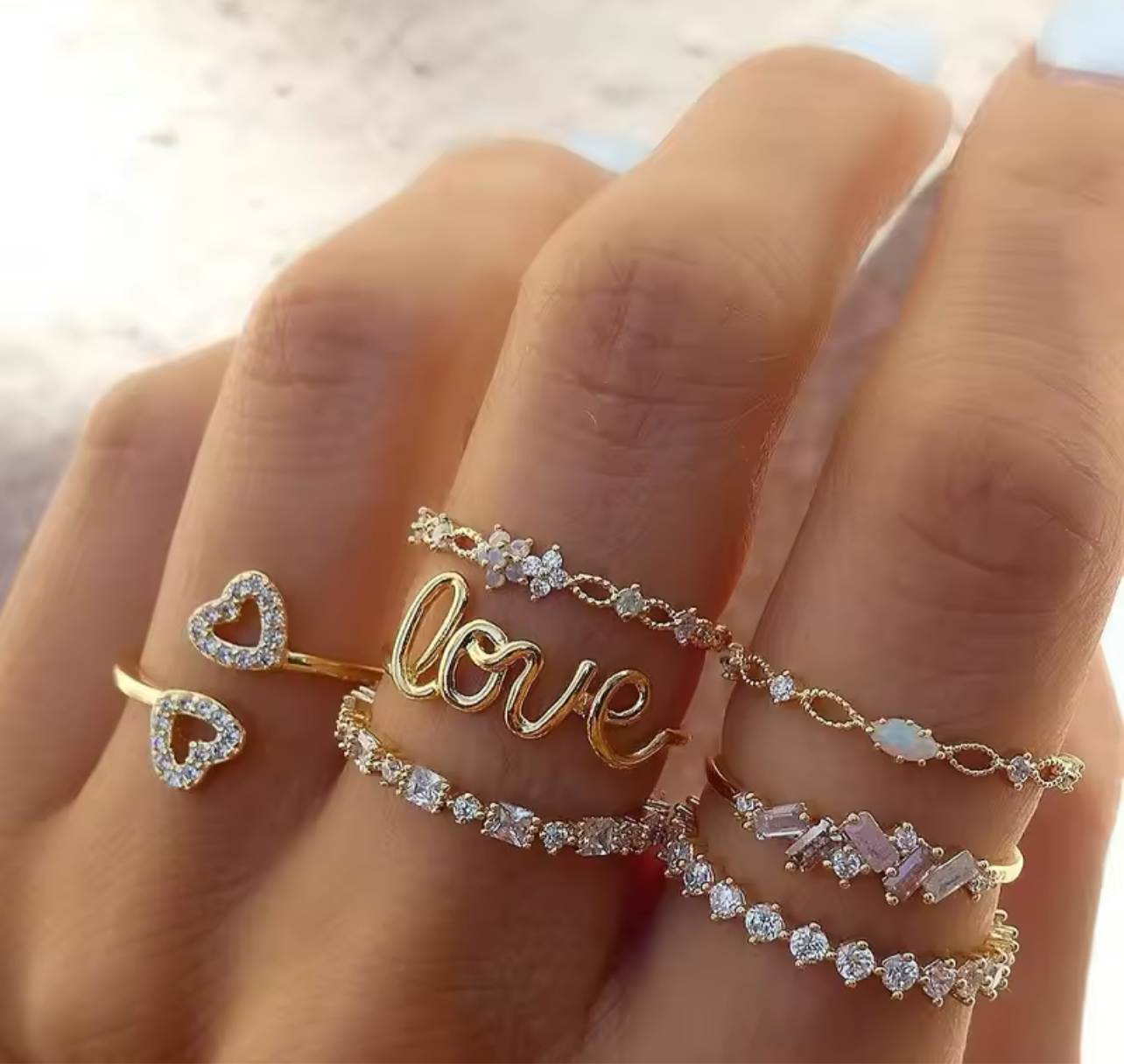 Crystal Rings set, size 7