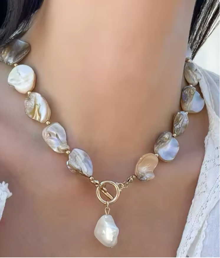 Seaside pearl choker, Beige