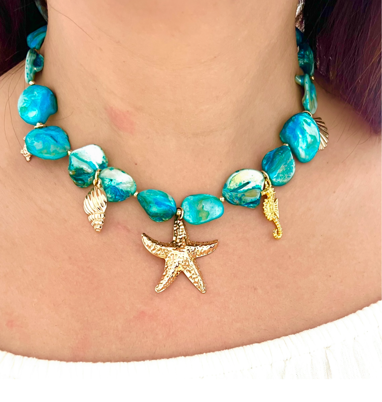 Seaside starfish Choker, Aqua