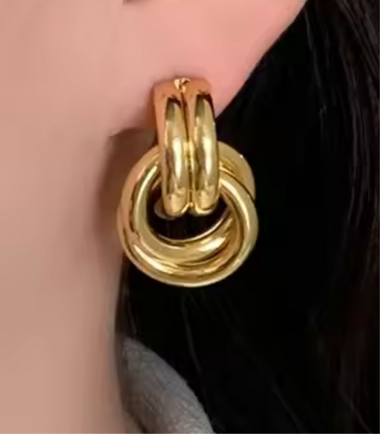 Double layer knot Earrings, Gold