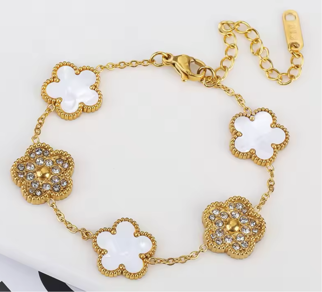 5 Lucky Flowers Bracelet, White