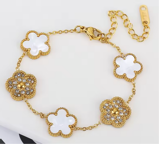 5 Lucky Flowers Bracelet, White